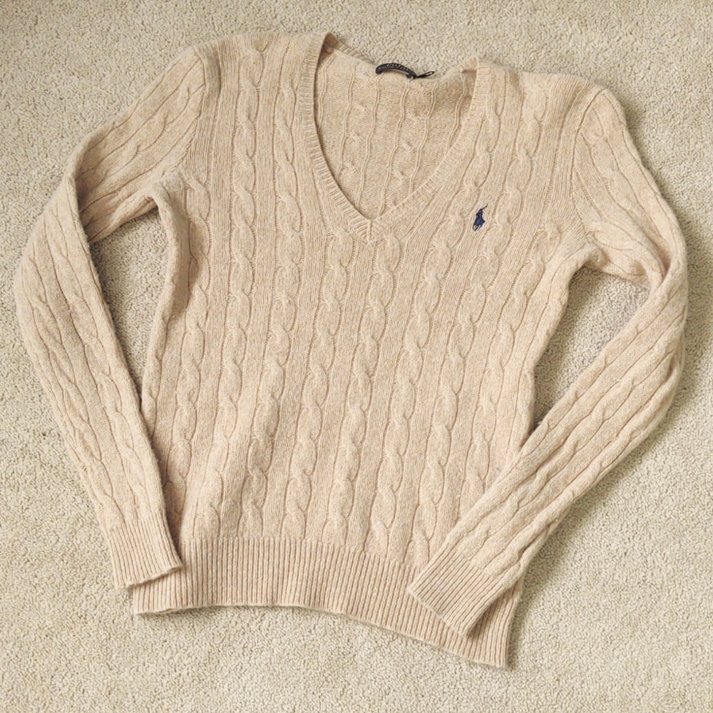 VGUC wool and cashmere Polo Ralph Lauren camel v-neck sweater